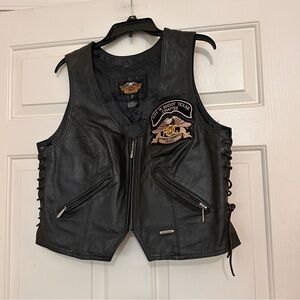 Vintage Women’s Harley-Davidson Leather Vest Patches Cut N Shoot Texas Chapter L